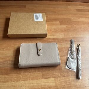 Beige wallet with straps, new in box